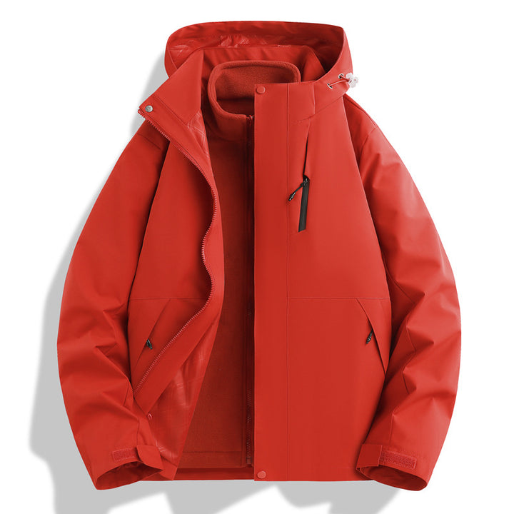 Waterproof outdoor jacket for men with insulating lining and adjustable hood drawstring Lune London