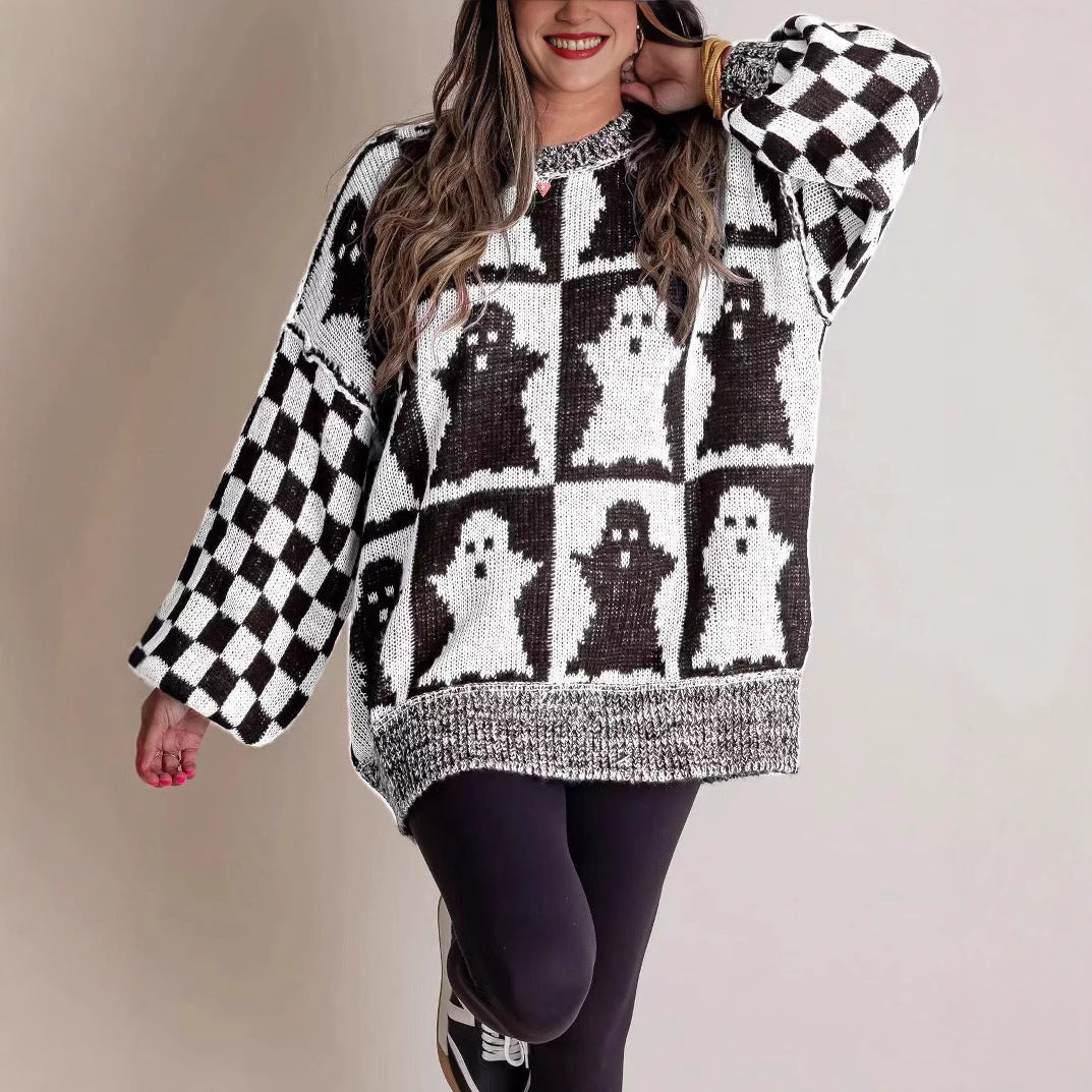 Ladies Large, comfortable knitted sweater with ghost design Lune London