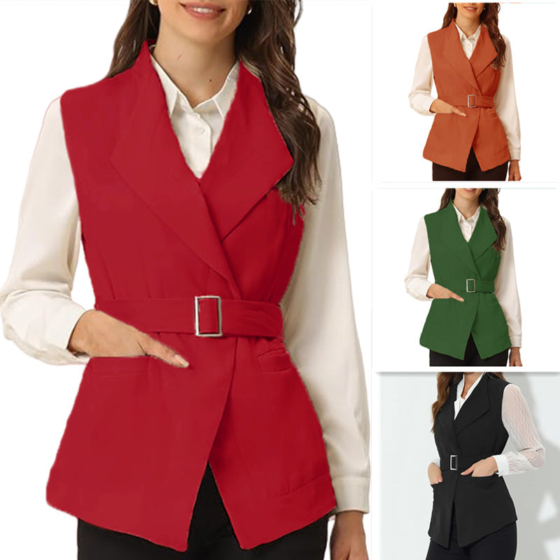 Women elegant fitted vest with beautiful belt accent Lune London
