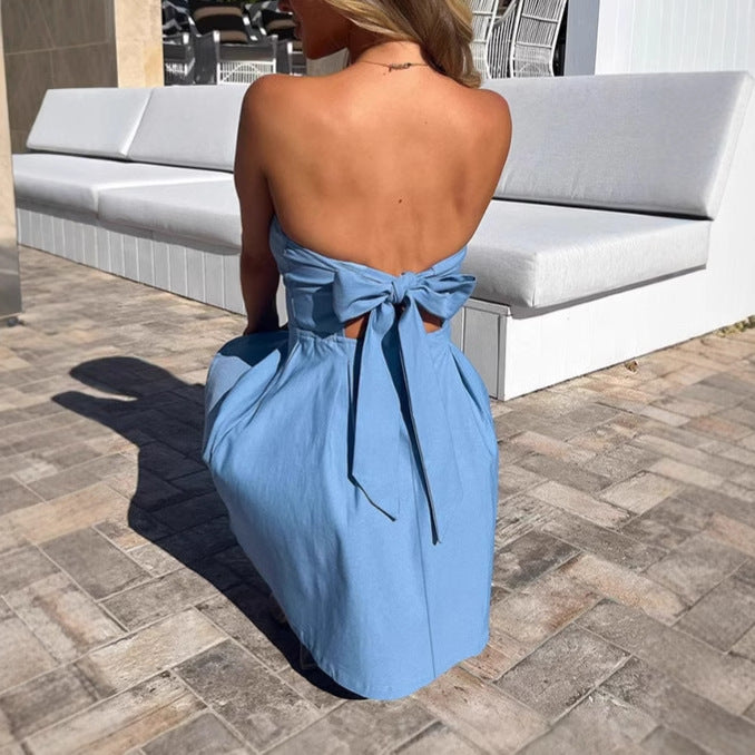 Off-shoulder mini dress for women with voluminous skirt and elegant gathers Lune London