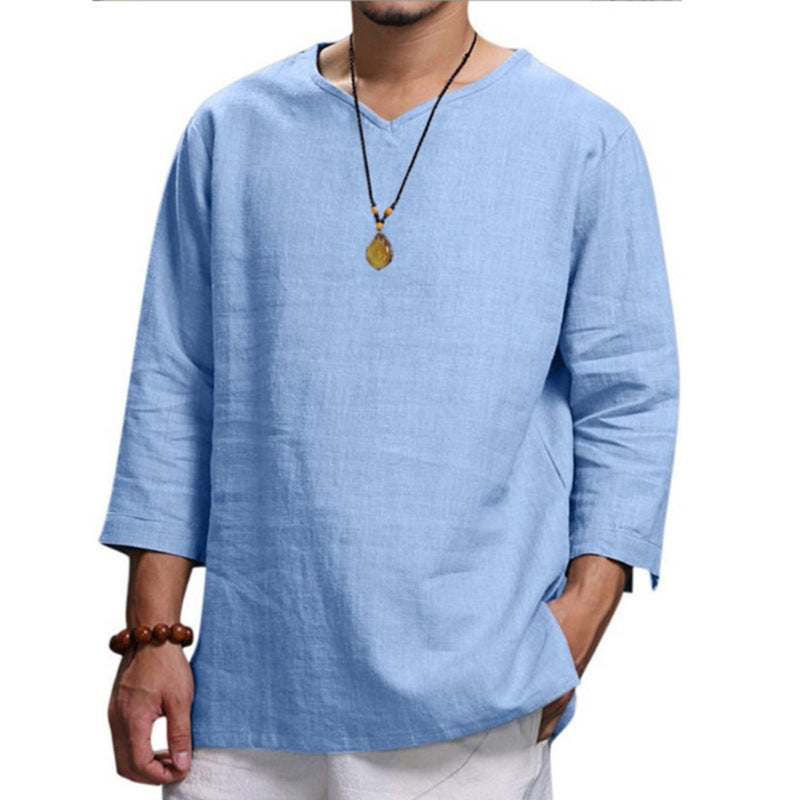 Men's Lightweight Linen Shirt with V-Neck Lune London
