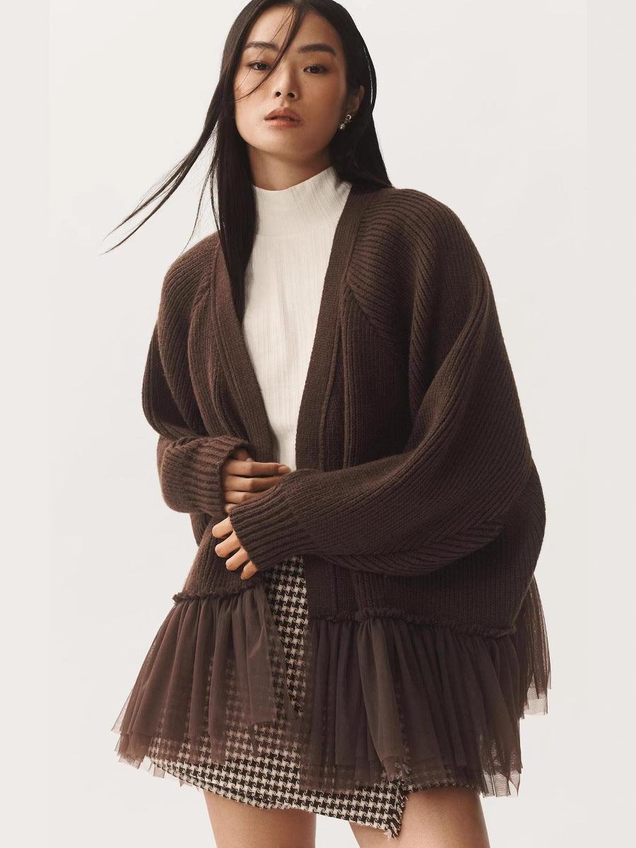 Casual knitted sweater for women with tulle hem Lune London
