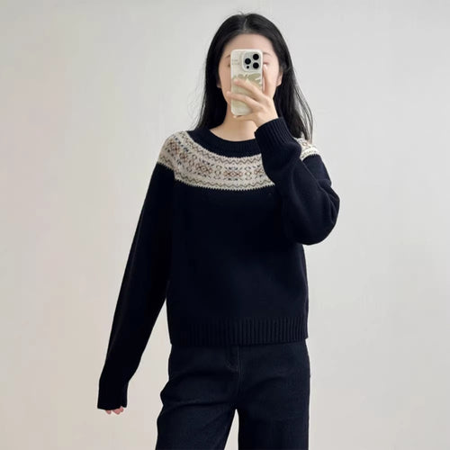 Pull en tricot pour femmes avec motif norvégien créatif Chic & Stil