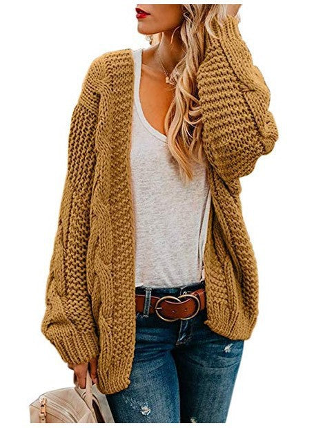 Ladies Chunky Knit Cardigan with relaxed silhouette and tied details Lune London