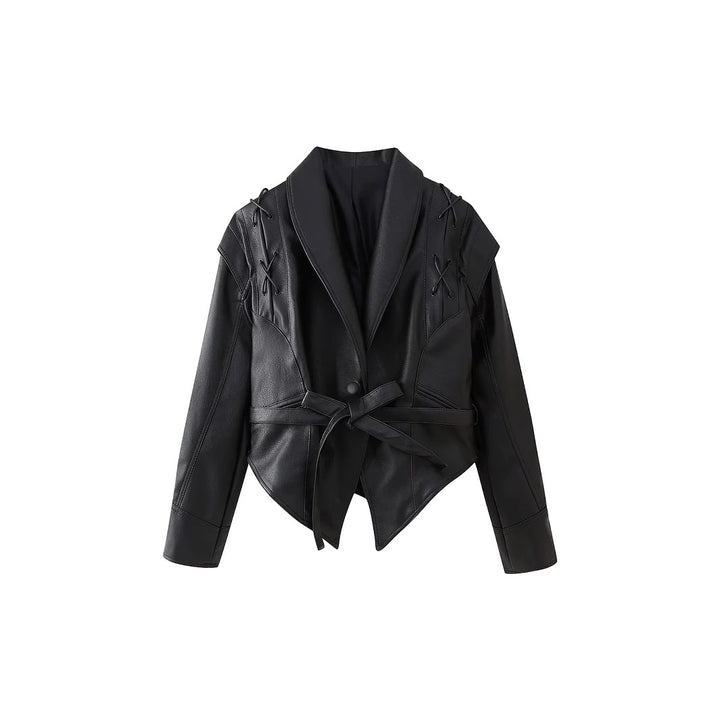 Fashion faux leather jacket for women with decorative lacing and a contemporary cut Lune London