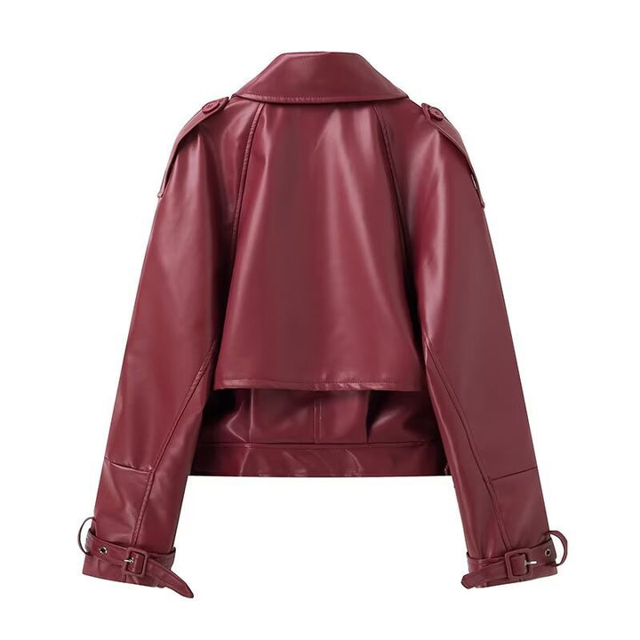 Faux leather jacket for women, tailored, with waterproof finish and asymmetrical collar Lune London