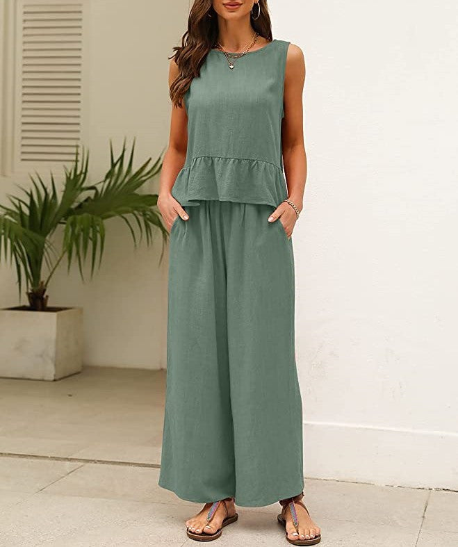Lightweight ladies jumpsuit with ruffled hem Lune London