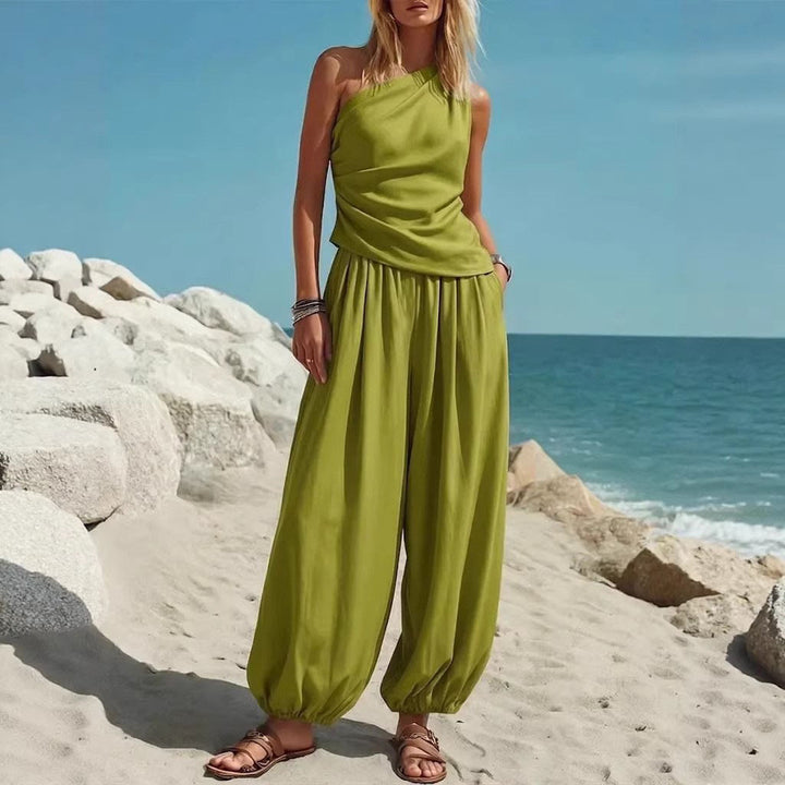 Ladies Elegant One-Piece Outfit with Flowing Cut and One-Shoulder Design Lune London