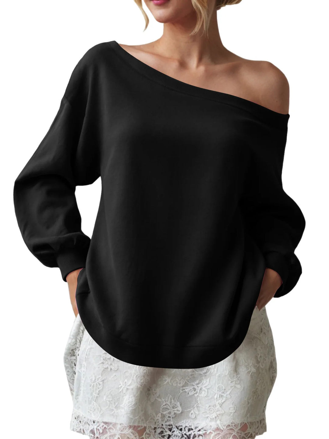 Ladies Creative Oversized Sweatshirt with Chic and Stylish Shoulder Details