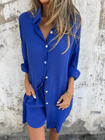 Oversized shirt dress for women with button closure and turtleneck Lune London