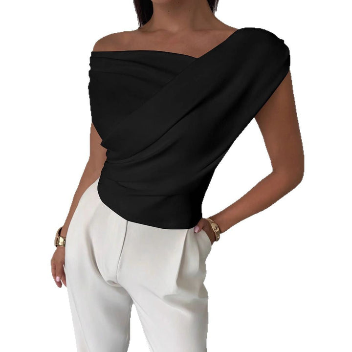 Women Elegant Draped Top with Asymmetric Cut Lune London