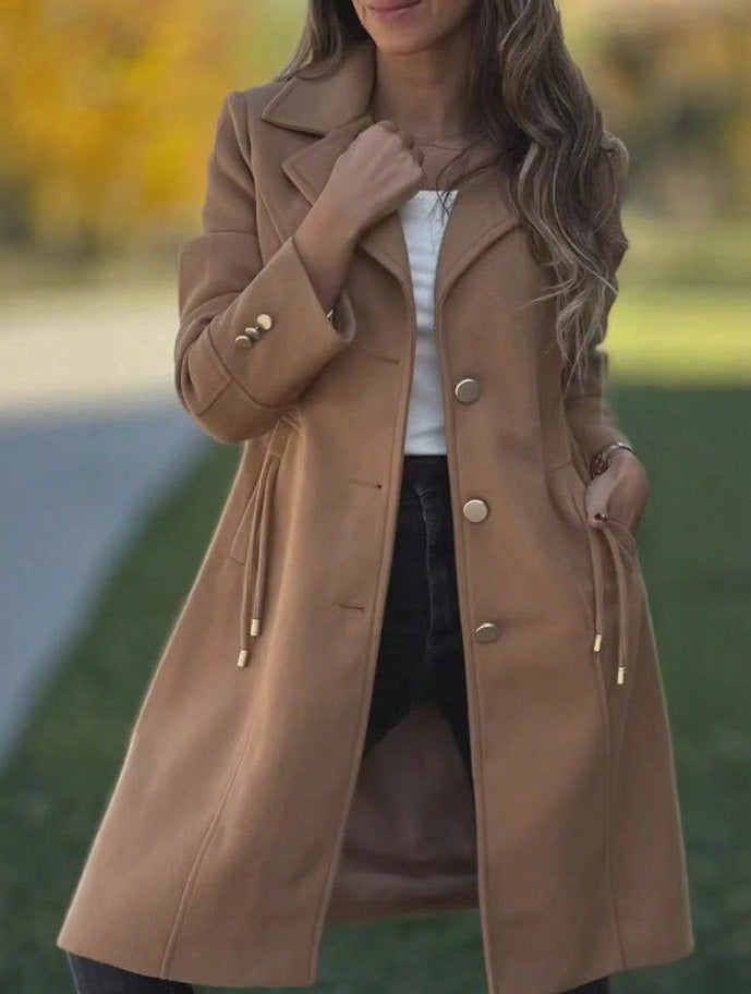 Elegant coat for ladies with adjustable belt and high-quality button details Lune London