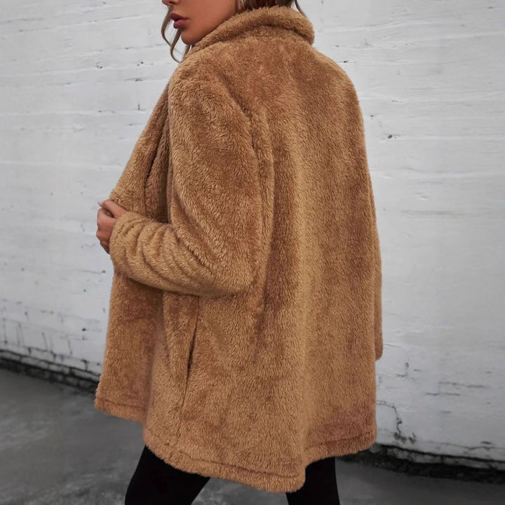Ladies Plush Oversized Coat with Open Cut Lune London