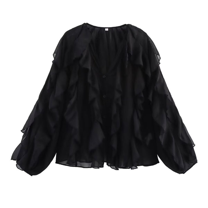 Blouse à volants élégante pour femme avec manches volumineuses Chic & Stil
