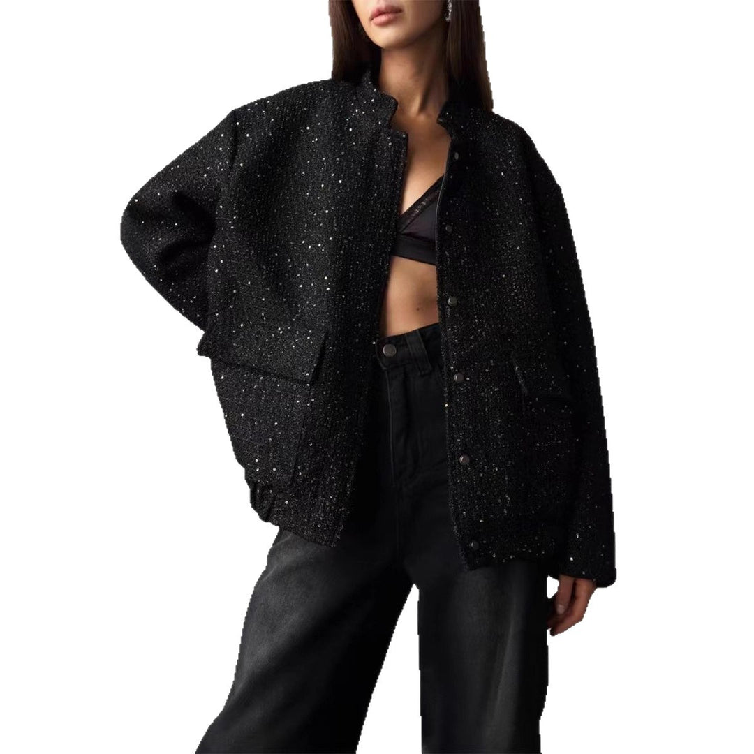 Oversized bomber jacket for women with sparkling accents Lune London