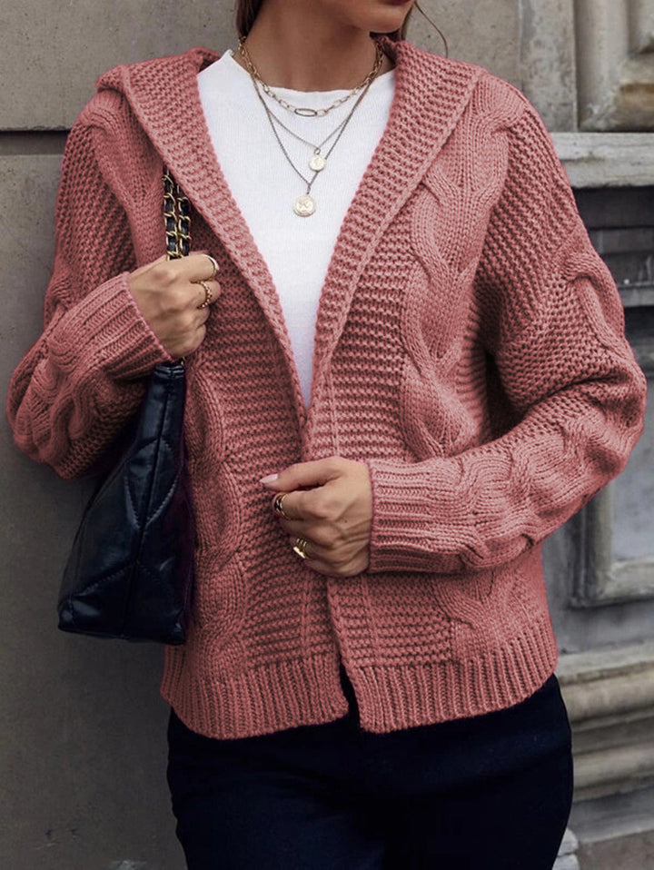 Cardigan tricot épais pour femmes avec capuche et motif de câble texturé Chic & Stil