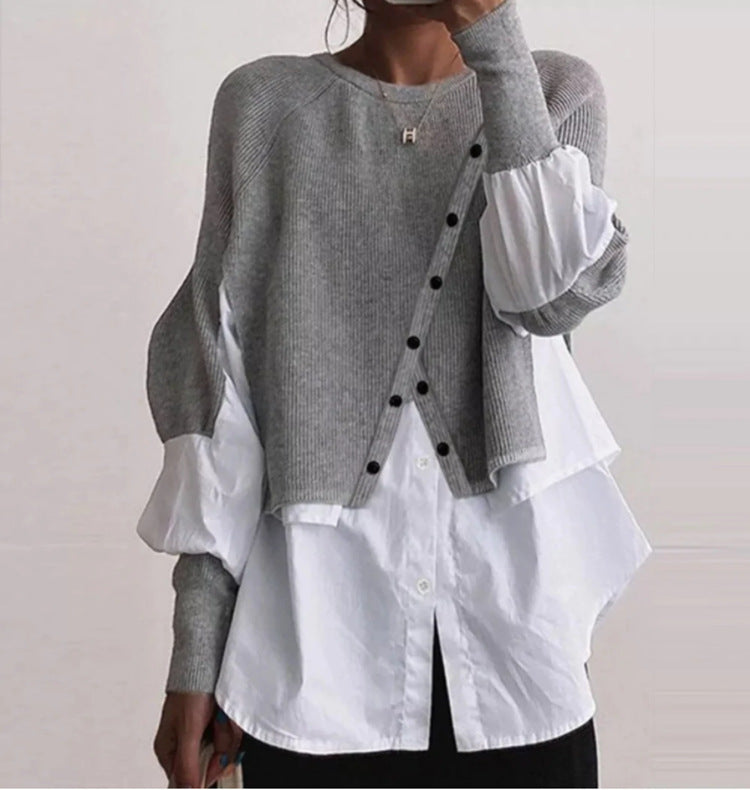 Ladies modern knit jacket with button details and chic overshirt style