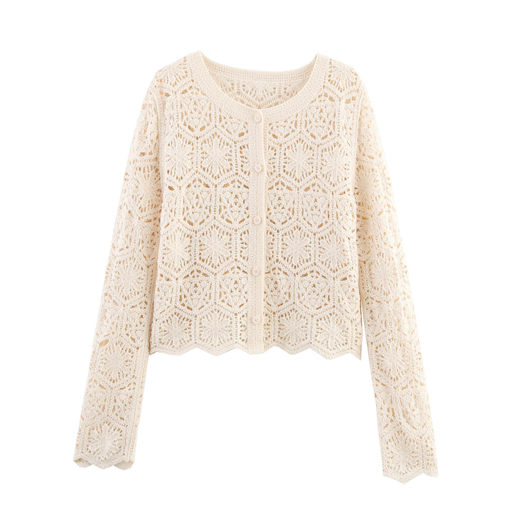 Knitted jacket for women with a delicate crochet pattern Lune London
