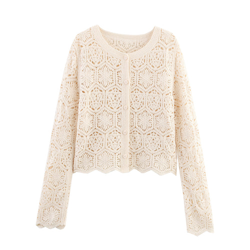 Knitted jacket for women with a delicate crochet pattern Lune London