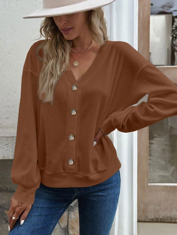 Ladies casual knitted jacket with chic button placket and style