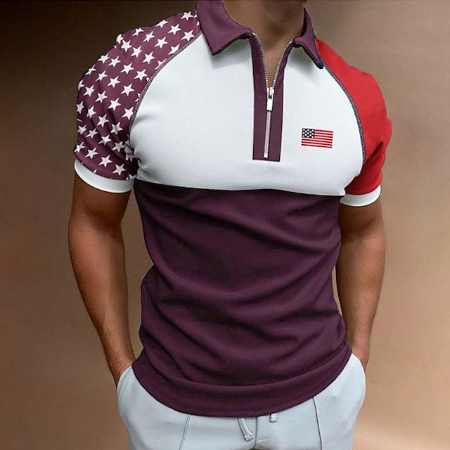 Men's Performance Polo Shirt with American Flag Application Lune London