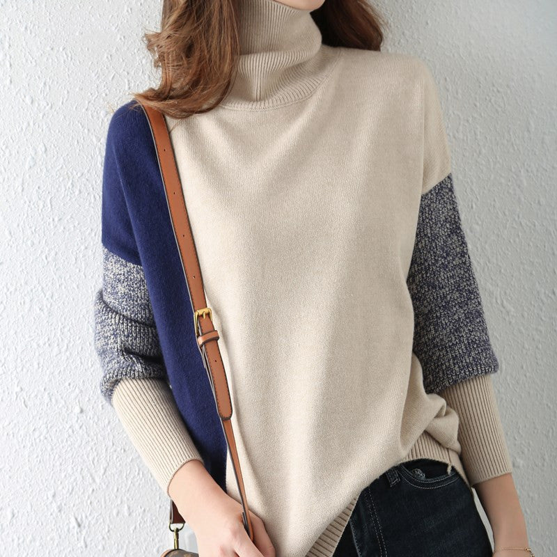 Graphic patterned turtleneck sweater in block colors for ladies Lune London