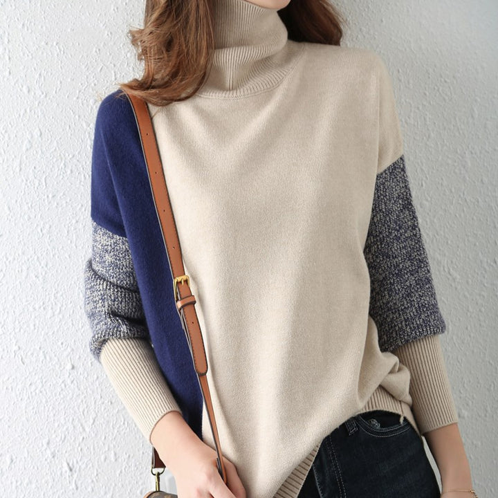 Graphic patterned turtleneck sweater in block colors for ladies Lune London