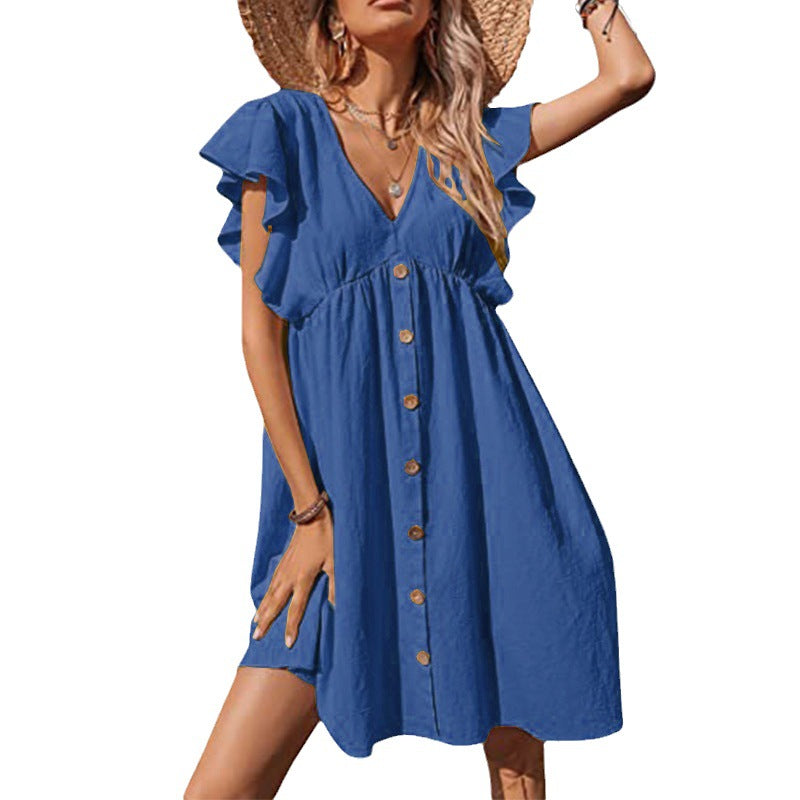 Airy summer dress for women with playful ruffle details and button closure Lune London
