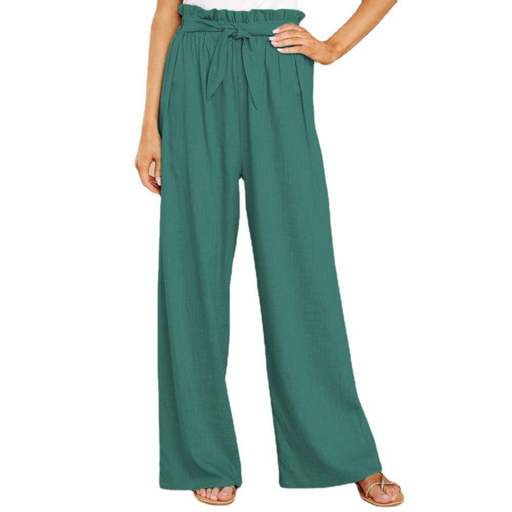 High-waisted linen pants for women with a tie belt Lune London