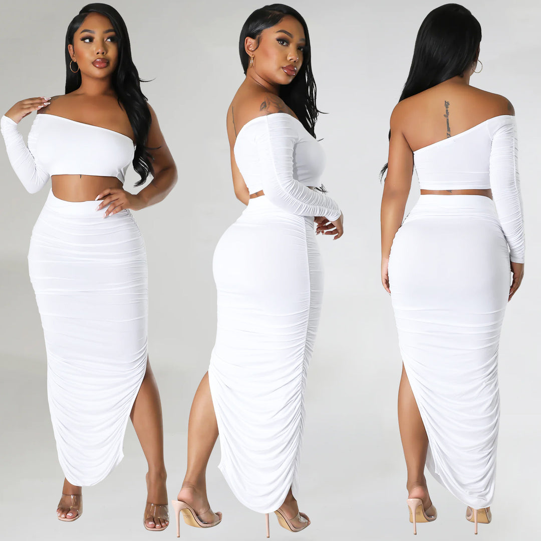 Ladies Off-Shoulder Ruffle Two-Piece Set Lune London