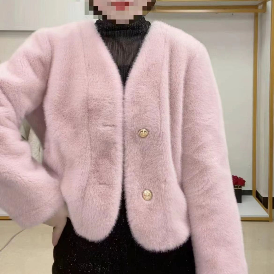 Veste courte en peluche pour femmes avec boutons élégants Chic & Stil