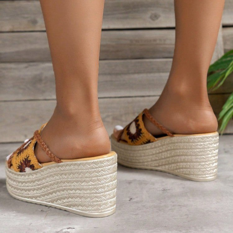 Trendy wedge sandals for ladies with a braided strap and a comfortable footbed Lune London