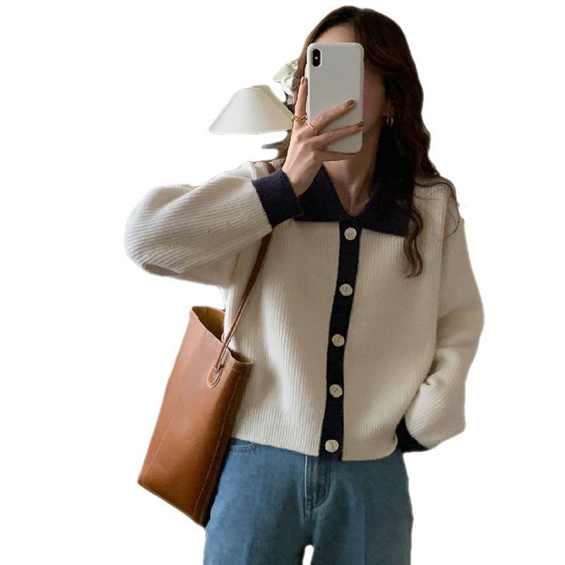 Plus size women's cardigan with contrasting collar and button detail Lune London