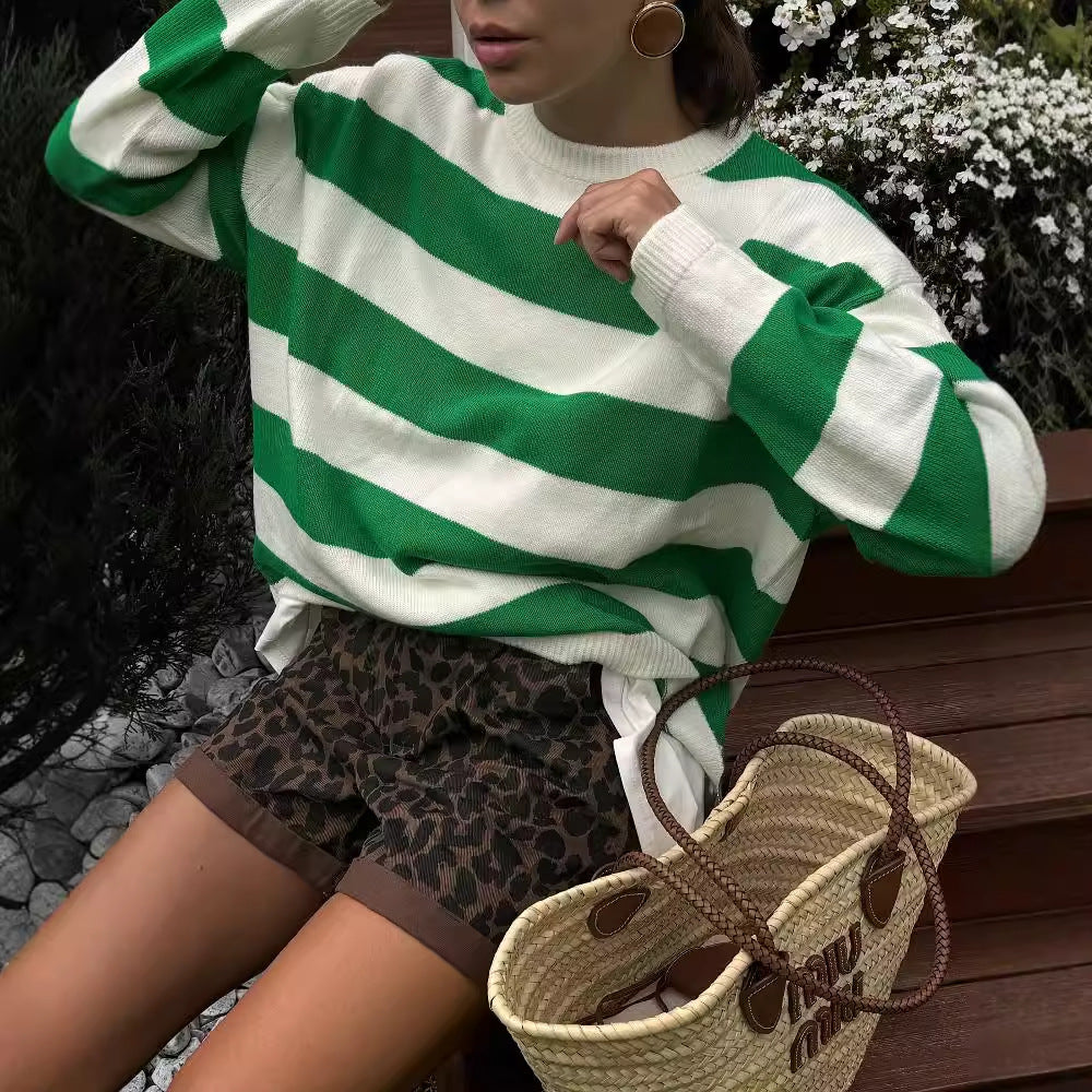 Casual knit sweater for women with modern striped patterns and a comfortable fit Lune London