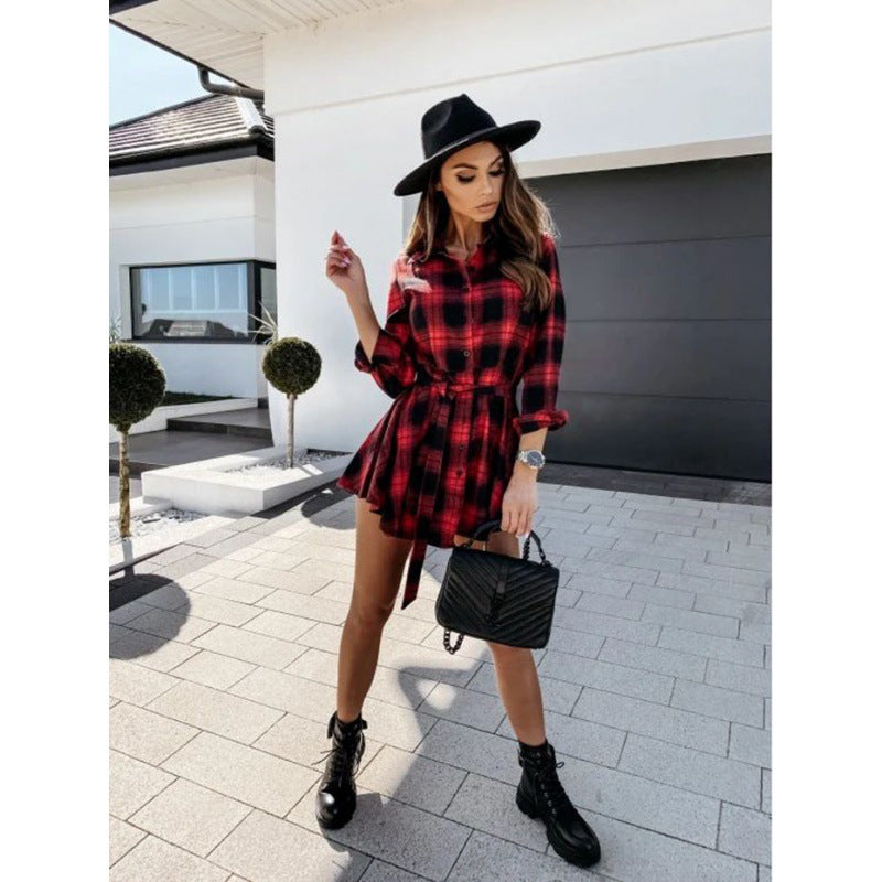 Checkered shirt for women with belt Lune London