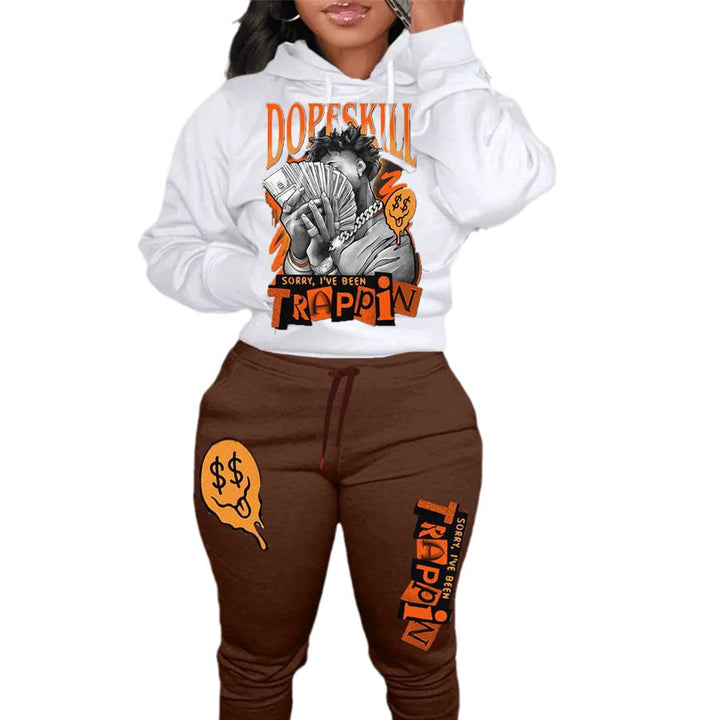 Comfortable hoodie and jogger set for women with creative print Lune London