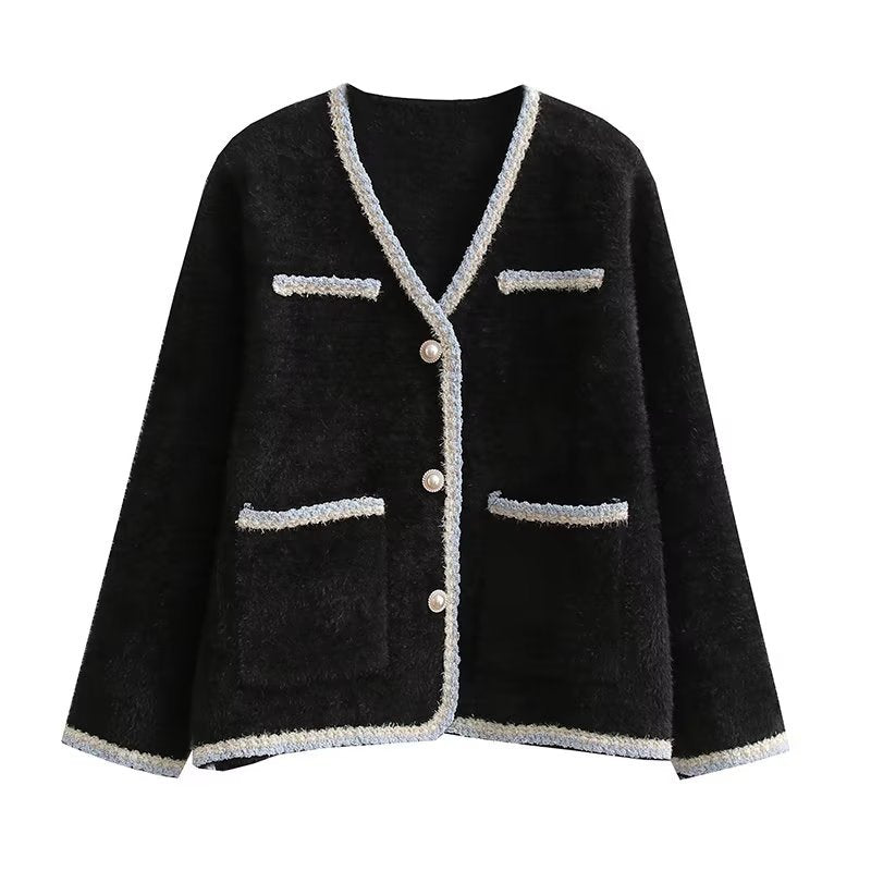 Elegant knitted cardigan for women with decorative pearl buttons and practical pockets Lune London