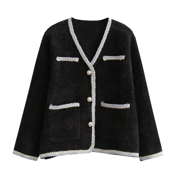 Elegant knitted cardigan for women with decorative pearl buttons and practical pockets Lune London