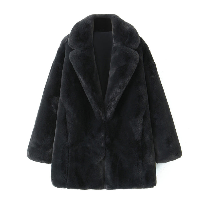 Ladies oversized soft faux fur coat with large lapels Lune London