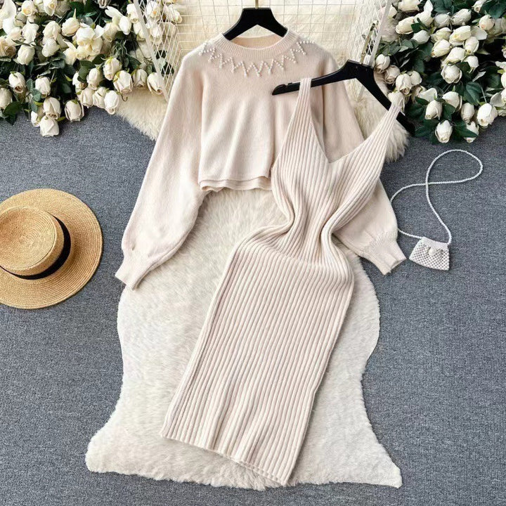 Women’s knitted dress with V-neckline and luxurious details Lune London