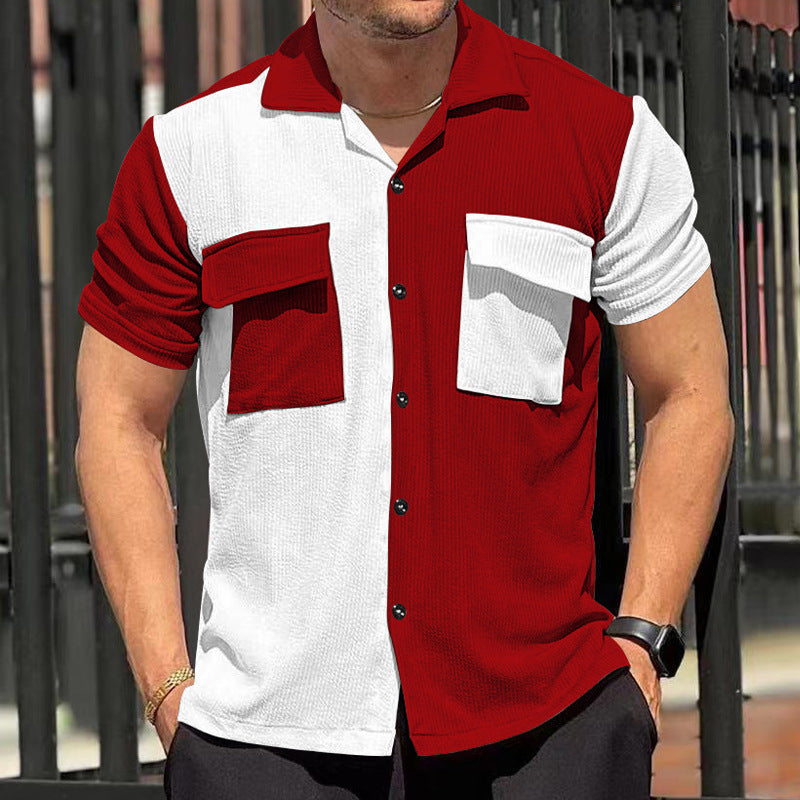 Trendy short-sleeved shirt for men with textured design and two practical chest pockets Lune London