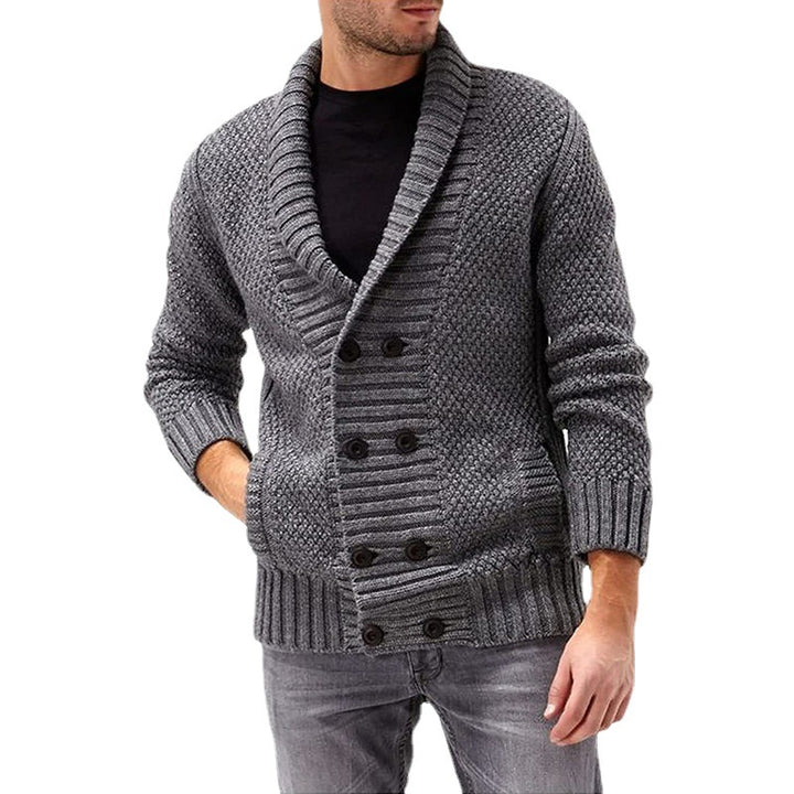 Men's knit jacket with double-breasted buttons and textured design Lune London