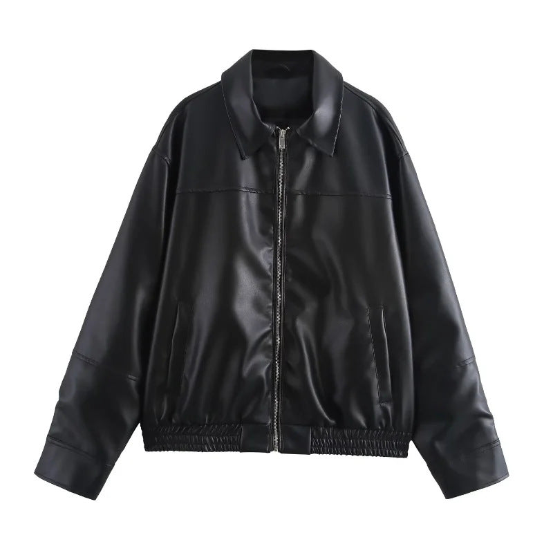 Fashion faux leather jacket for women with elastic waist Lune London