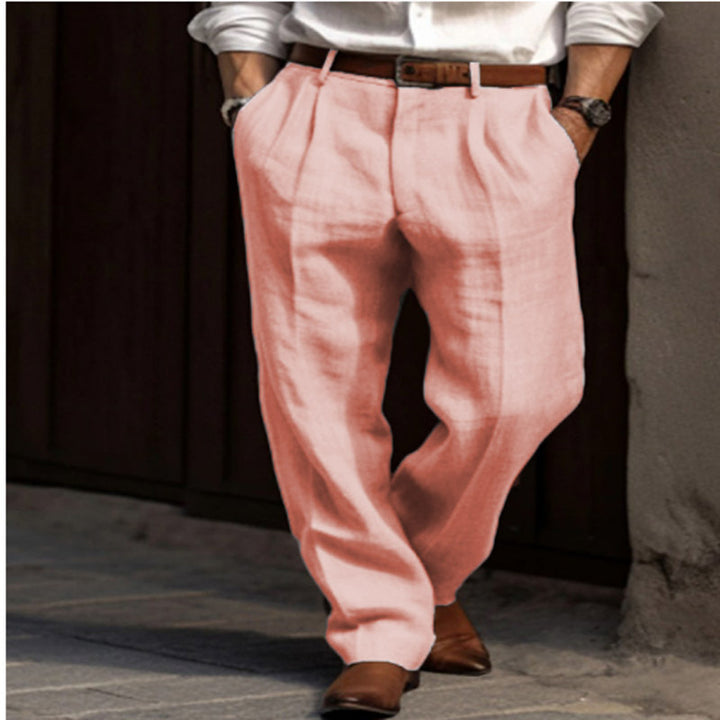 Pantalon en lin élégant pour hommes avec coupe slim et deux poches pratiques à ouverture italienne Lune London