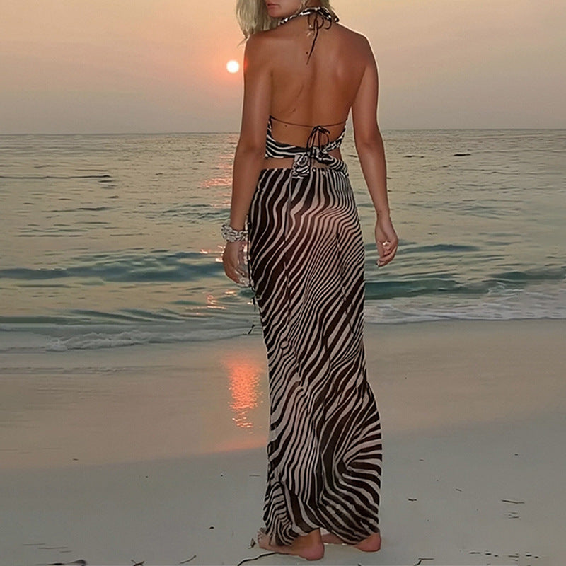 Robe de plage légère à imprimé animal pour femme avec bretelles réglables et coupe fluide Chic & Stil