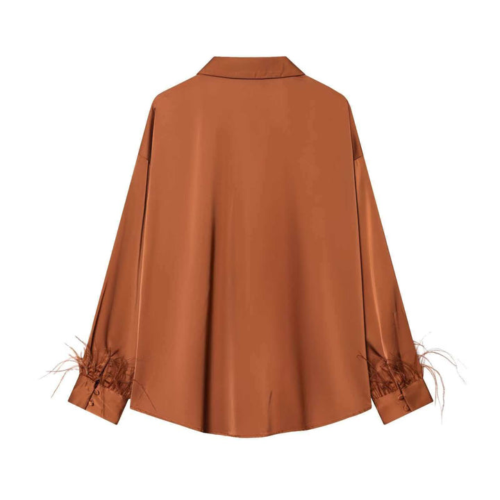 Blouse en satin pour femmes avec des ornements en plumes élégants Chic & Stil