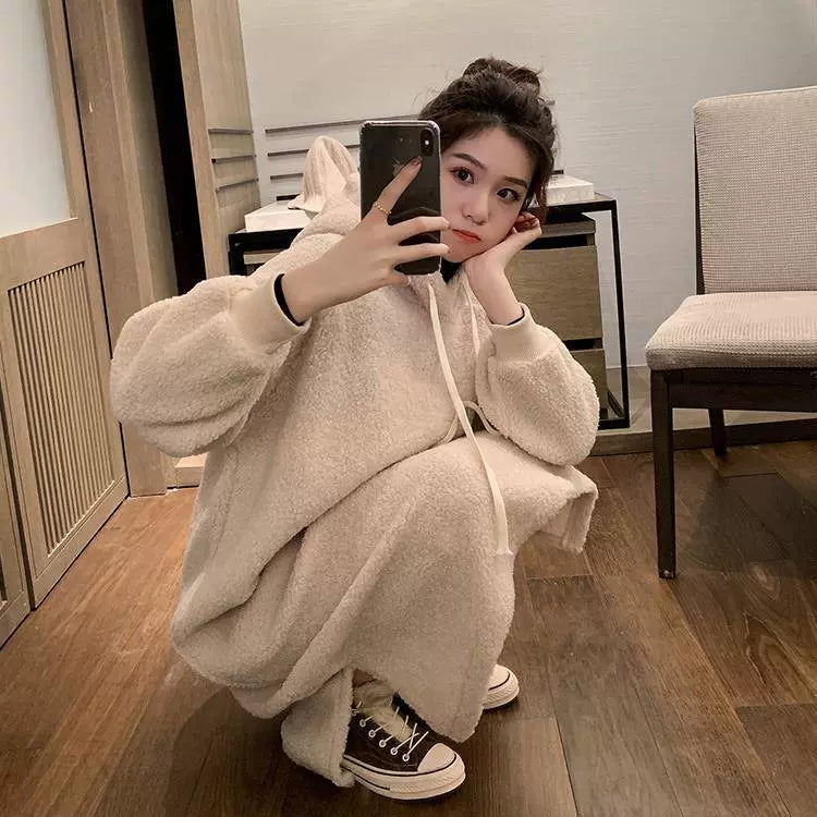 Women Fluffy Fleece Hooded Dress with Ears and Side Slits Lune London