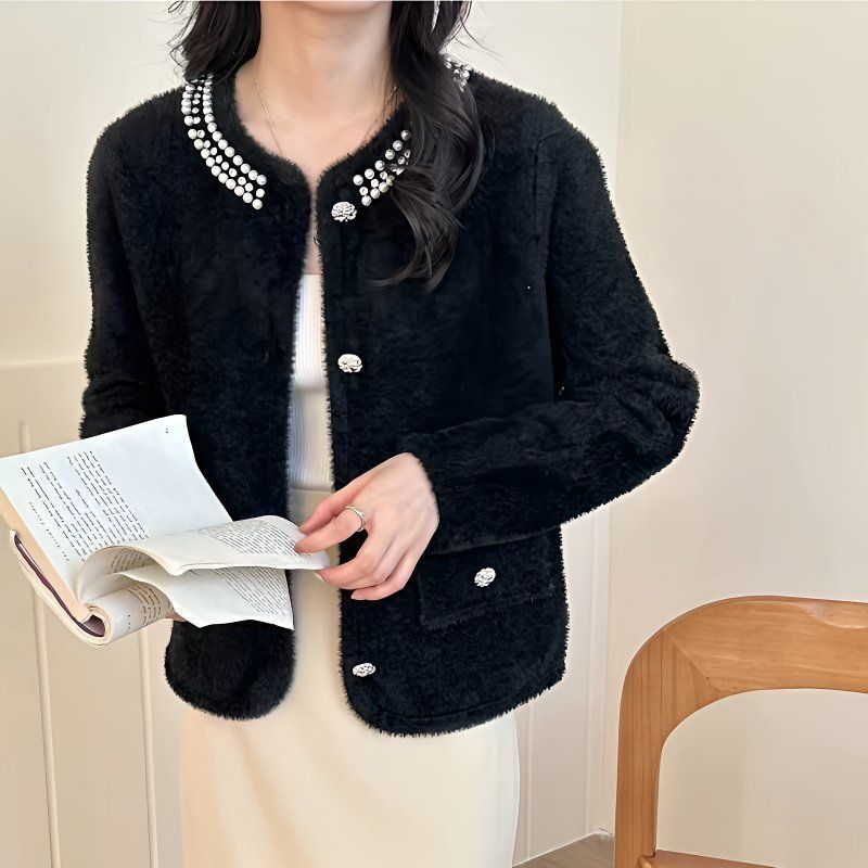 Femmes Cardigan Épais avec Perles Décoratives Chic & Stil