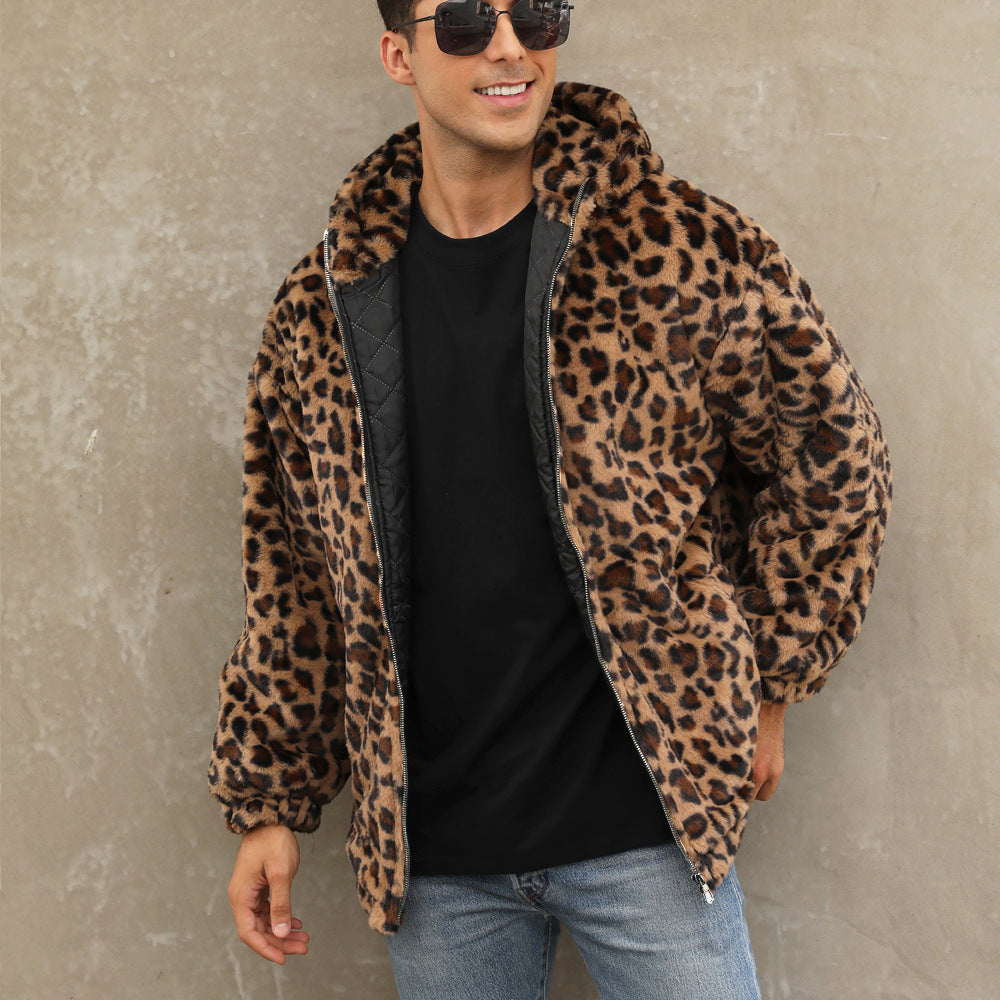 Men's Cozy Fleece Jacket In Leopard Pattern Chic Und Stil