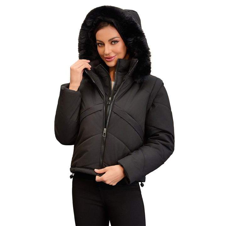 Reversible women's jacket with removable hood and faux fur from Lune London